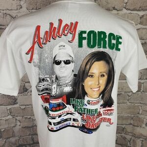 Vintage Drag Racing Ashley & John Force  Mustang Tshirt Medium White